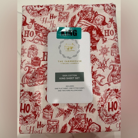 Farmhouse Rachel Ashwell HO HO HO Santa 4pc king Christmas sheets - Picture 1 of 4